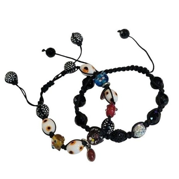 Handmade Kitty Cat Cats Lampwork glass Charm Bead  bracelet & Black Beaded Lot - Picture 2 of 6